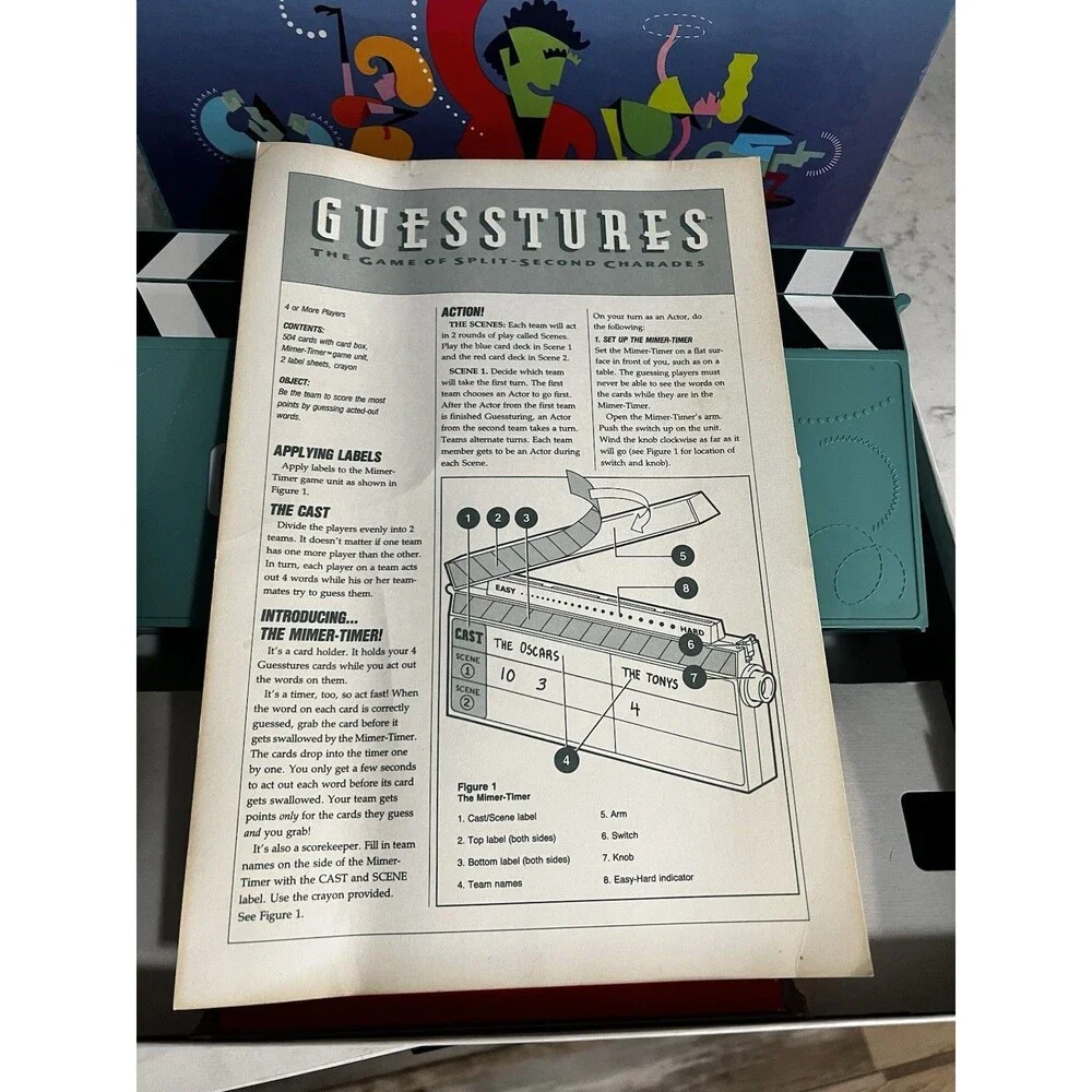 Vintage 1990 Milton Bradley Guesstures Complete Working Board Game Sealed Crayon